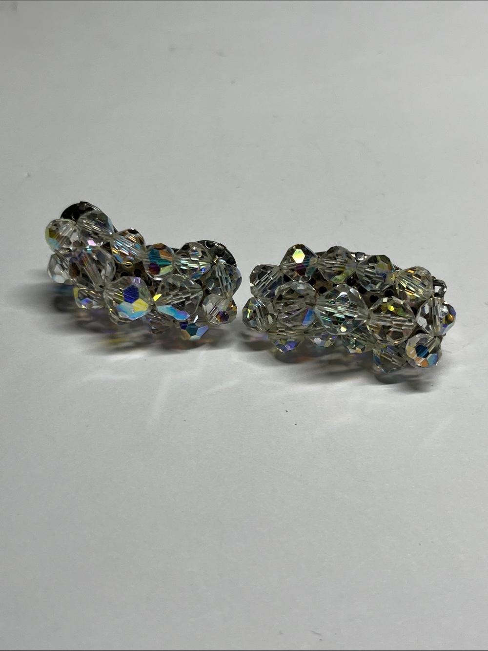 Aurora Crystal Cluster Clip-On Earrings - Clear AB Sparkle - Picture 4 of 7